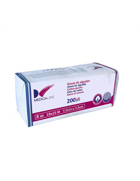 Gasas 7,5X7,5Cm. No Esteril Malla 19X15 8-Ply 200U - MEDICALINE