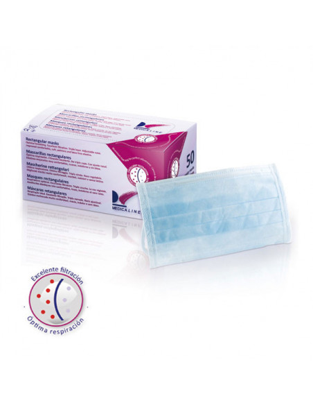 Mascarillas quirúrgicas Rectangular Azul 50U. - MEDICALINE