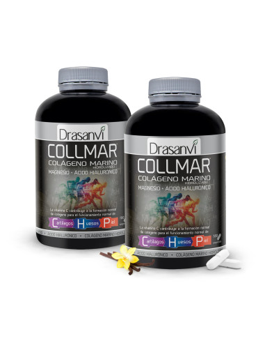 COLLMAR Colágeno Marino Hidrolizado con Ácido Hialurónico, Magnesio, Vitamina C natural | para cartílagos, huesos y piel | Alta 