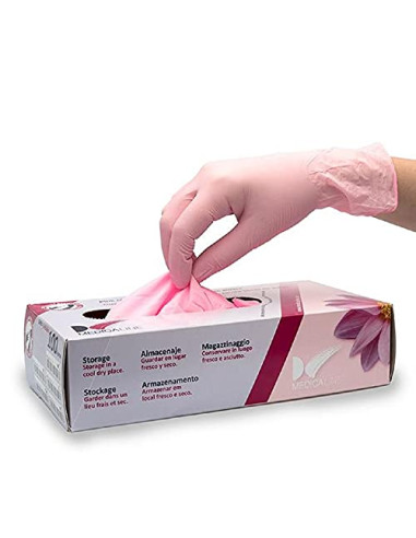 GUANTES NITRILO SIN POLVO ROSA MEDIANO. 100U