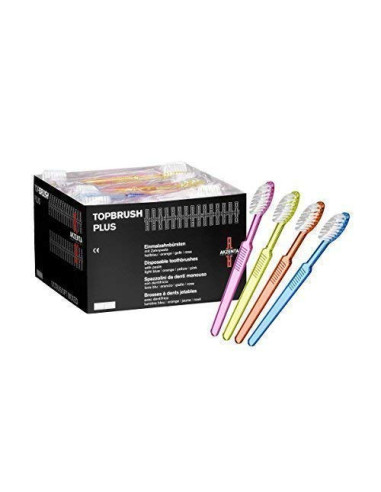 100 Top Brush Plus Cepillo Dientes 4 Colores Mezclado Ultra Suave Cerdas Akzenta