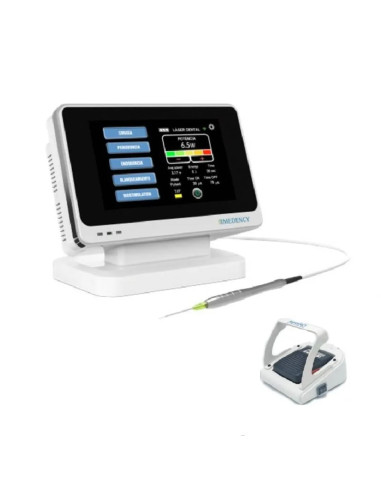 Medency Primo Láser de Diodo Dental — 10 W, doble longitud de onda, pantalla táctil, 35 programas y pedal Bluetooth