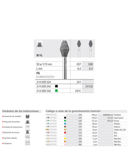 Fresa dental FG 241 6 037 FG Diamante MEDIO - Intensiv