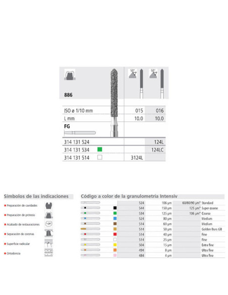 Fresa dental FG 6 886 016 FG Diamante MEDIO - Intensiv