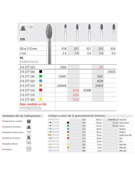 Fresa dental FG 5250 6 379 021 FG Diamante X FINO - Intensiv