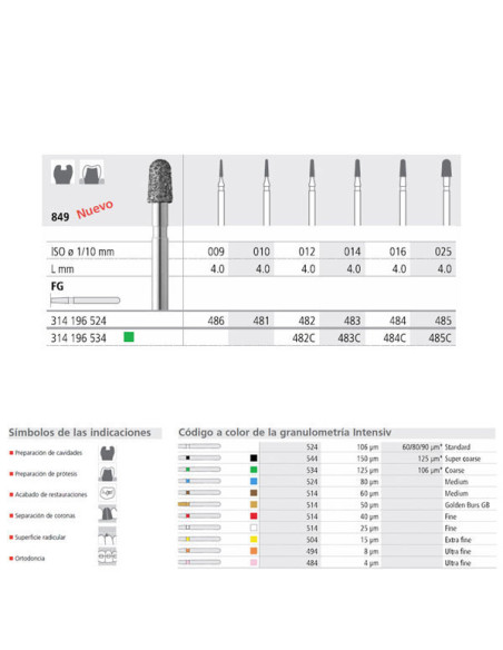 Fresa dental FG 483 6 849 014 FG Diamante MEDIO - Intensiv