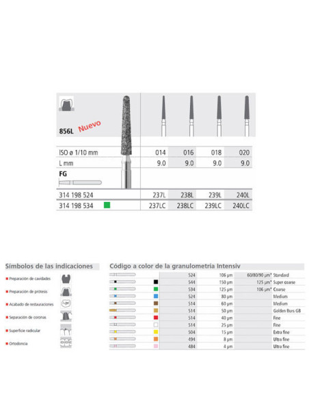 Fresa dental FG 6 C 020 FG Diamante GRUESO - Intensiv