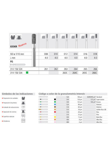 Fresa dental FG 263 6 C 835KR 012 FG Diamante GRUESO - Intensiv