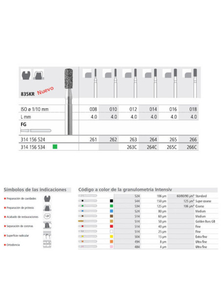 Fresa dental FG 263 6 C 835KR 012 FG Diamante GRUESO - Intensiv