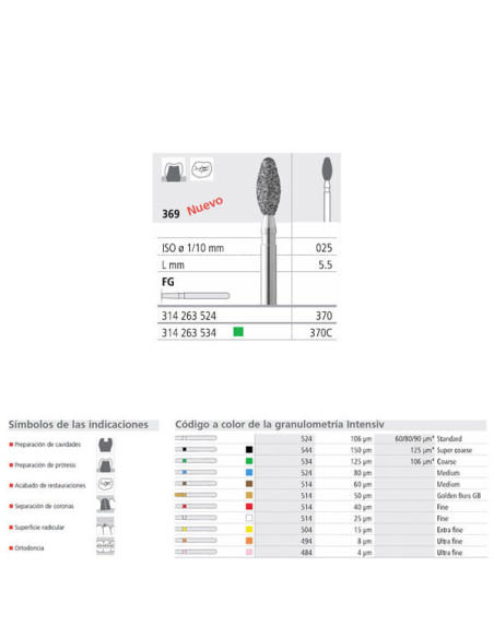 Fresa dental FG 370 6 C 369 025 FG Diamante GRUESO - Intensiv