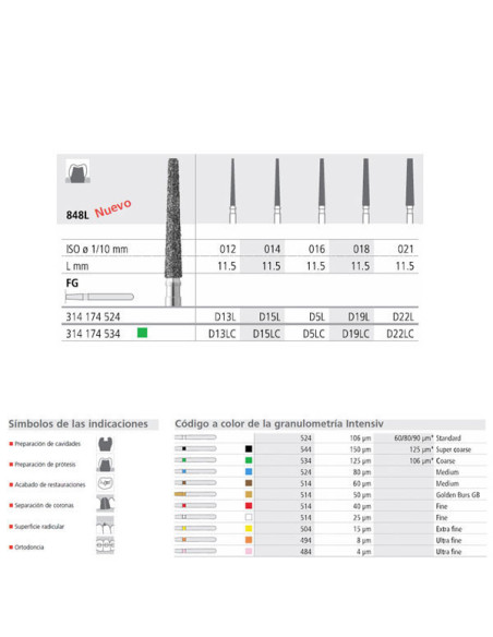 Fresa dental FG D15L 6 C 014 FG Diamante GRUESO - Intensiv