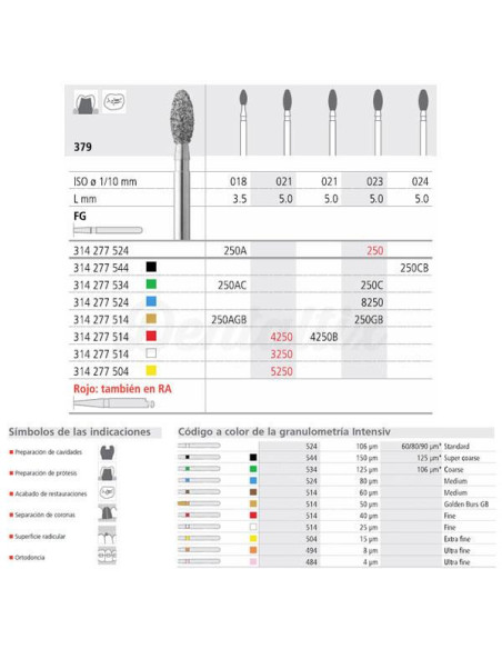 Fresa dental FG 260 6 379 016 FG Diamante MEDIO - Intensiv