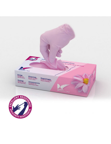 Guantes Nitrilo Rosa Medicaline 100U - MEDICALINE