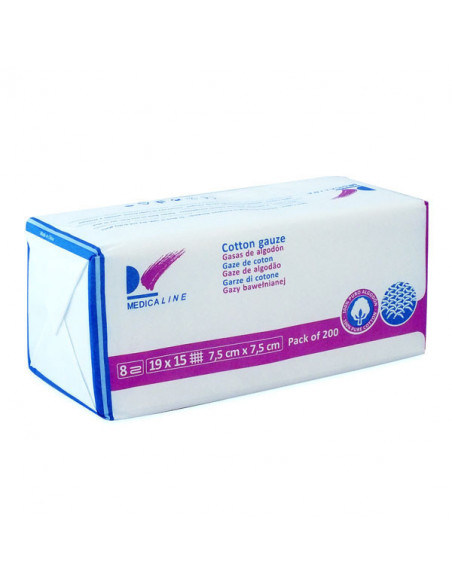 Gasas 7,5X7,5Cm. No Esteril Malla 19X15 8-Ply 200U - MEDICALINE