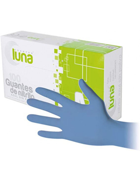 Guantes Nitrilo luna Sin Polvo Azul. -Caja de 100 unidades