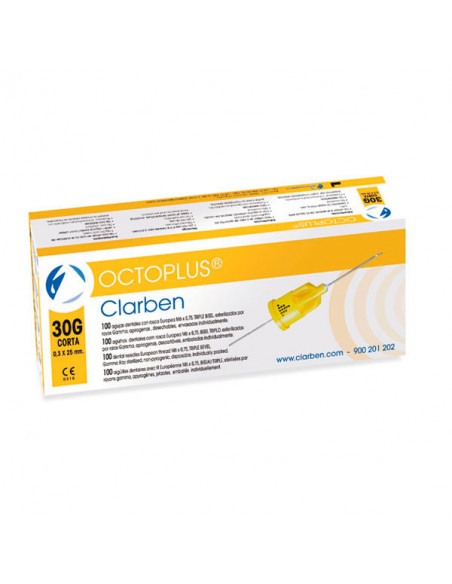 Octoplus: Agujas cono de plastico 0.3X25 30G Corta 100U. - CLARBEN